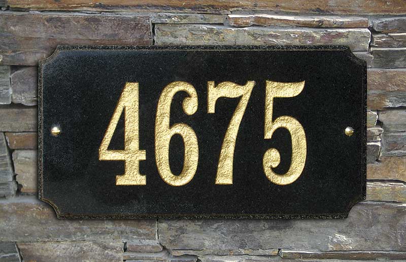 Solid Granite Address Plaque, Executive "Cut Corner" Rectangle, Black Polished