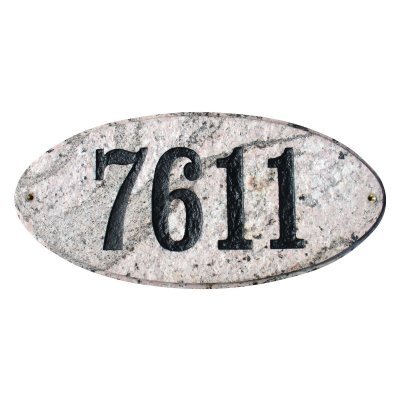 Solid Granite Address Plaque, Rockport Oval, Sand Granite Polished