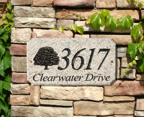 StoneMetal "OAK TREE LOGO" Rectangle Solid Granite Address Plaque in Autumn Leaf Color