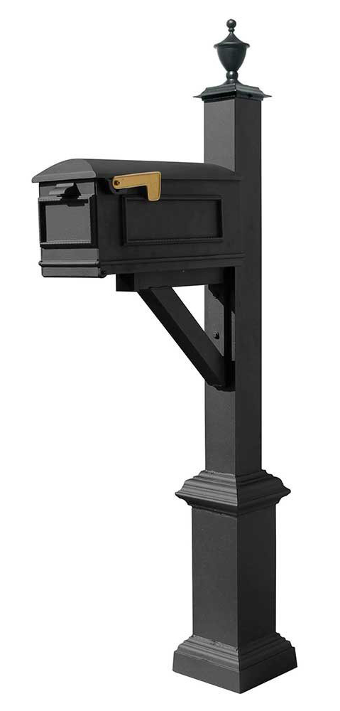 Westhaven System with Lewiston Mailbox, Square Base & Urn Finial in (Black)