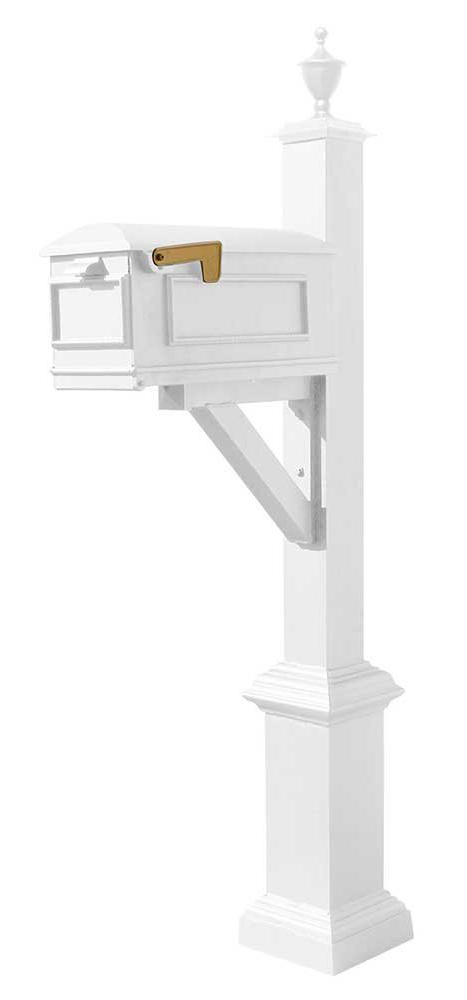 Westhaven System with Lewiston Mailbox, Square Base & Urn Finial in (White)