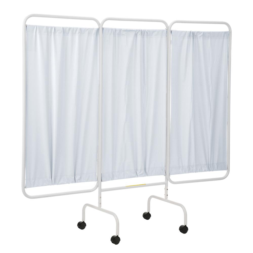 Three Panel Mobile Medical Privacy Screen with White Vinyl Panels, USA Made