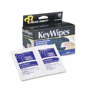 KeyWipes Keyboard & Hand Cleaner Wet Wipes, 5 x 6 7/8, 18/Box