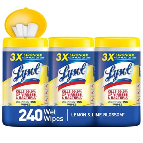 Disinfecting Wipes, 7 x 8, Lemon and Lime Blossom, 80 Wipes/Canister, 3 Canisters/Pack