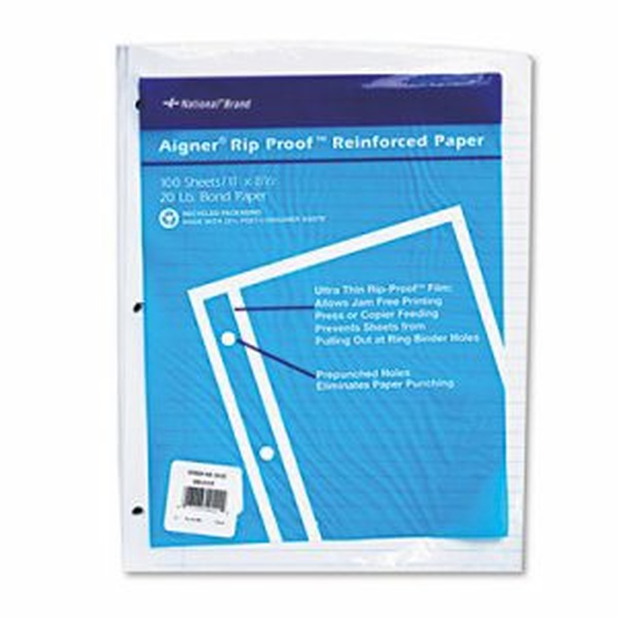 Rip Proof Reinforced Filler Paper, Ruled, 20 lb, Letter, White, 100 Sheets/Pack
