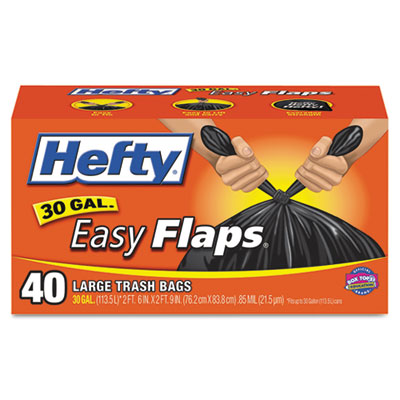 Easy Flaps Trash Bags, .85 mil, 30gal, Black, 40/Box