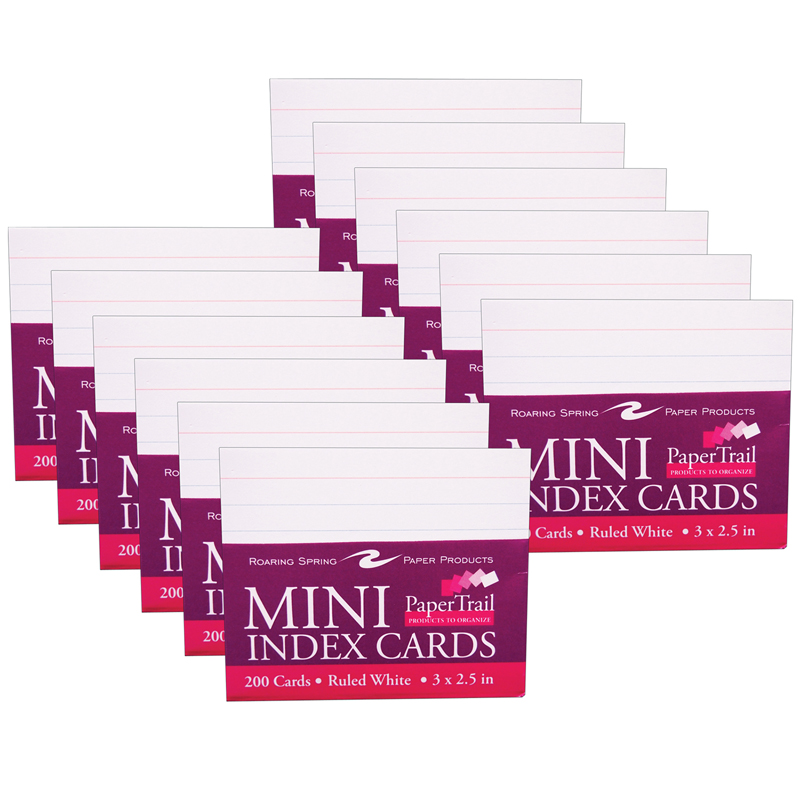 Mini Trayed Index Cards, 3" x 2-1/2", White, 200 Per Pack, 12 Packs