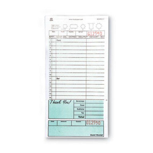 Guest Check Pad, 16 Lines, Two-Part Carbonless, 4.2 x 8.25, 50 Forms/Pad, 50 Pads/Carton
