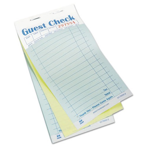 Guest Check Book, Carbonless Duplicate, 3 2/5 x 6 7/10, 50/Book, 50 Books/Case