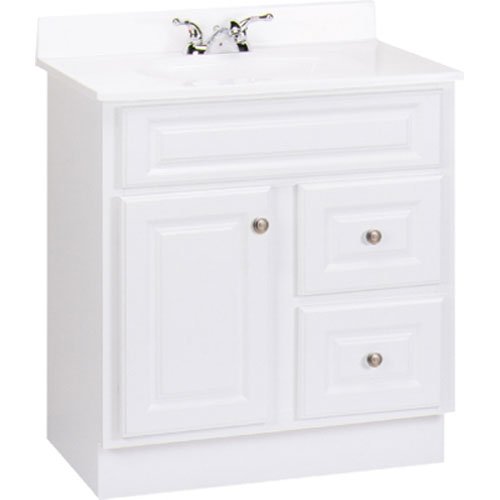 RSI HOME PRODUCTS HAMILTON BATHROOM VANITY CABINET, FULLY ASSEMBLED, 2 DRAWER, WHITE, 30X32-1/2X21"