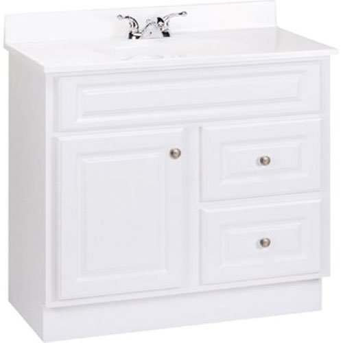RSI HOME PRODUCTS HAMILTON BATHROOM VANITY CABINET, FULLY ASSEMBLED, 2 DRAWER, WHITE, 36X32-1/2X21"