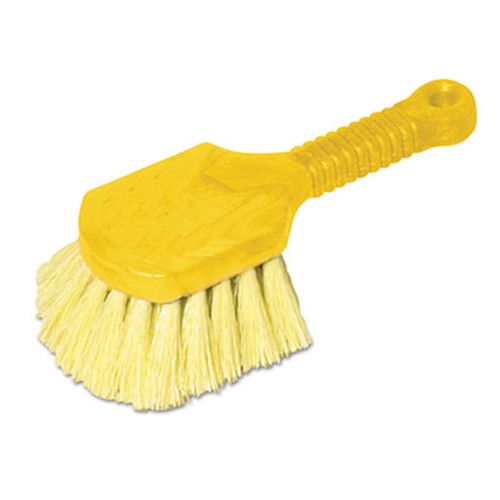 Long Handle Scrub, Yellow Synthetic Bristles, 8" Brush, 8" Gray Plastic Handle 6/Case