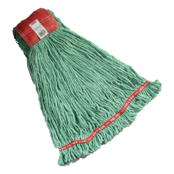 Web Foot Shrinkless Looped-End Wet Mop Head, Cotton/Synthetic, Large, Green, 5" Red Headband
