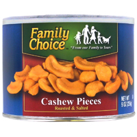 Family Choice 808 Cashew Pieces, 9 oz Resealable Can, Salted