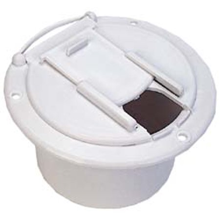 Low Profile Cable Hatch, Round, Polar White -- 4.6In X 2.6In (Replaceable Lid)