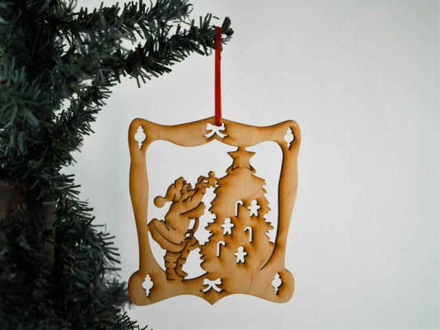 Christmas Themed Unfinished Tree Ornament - Santa with Tree