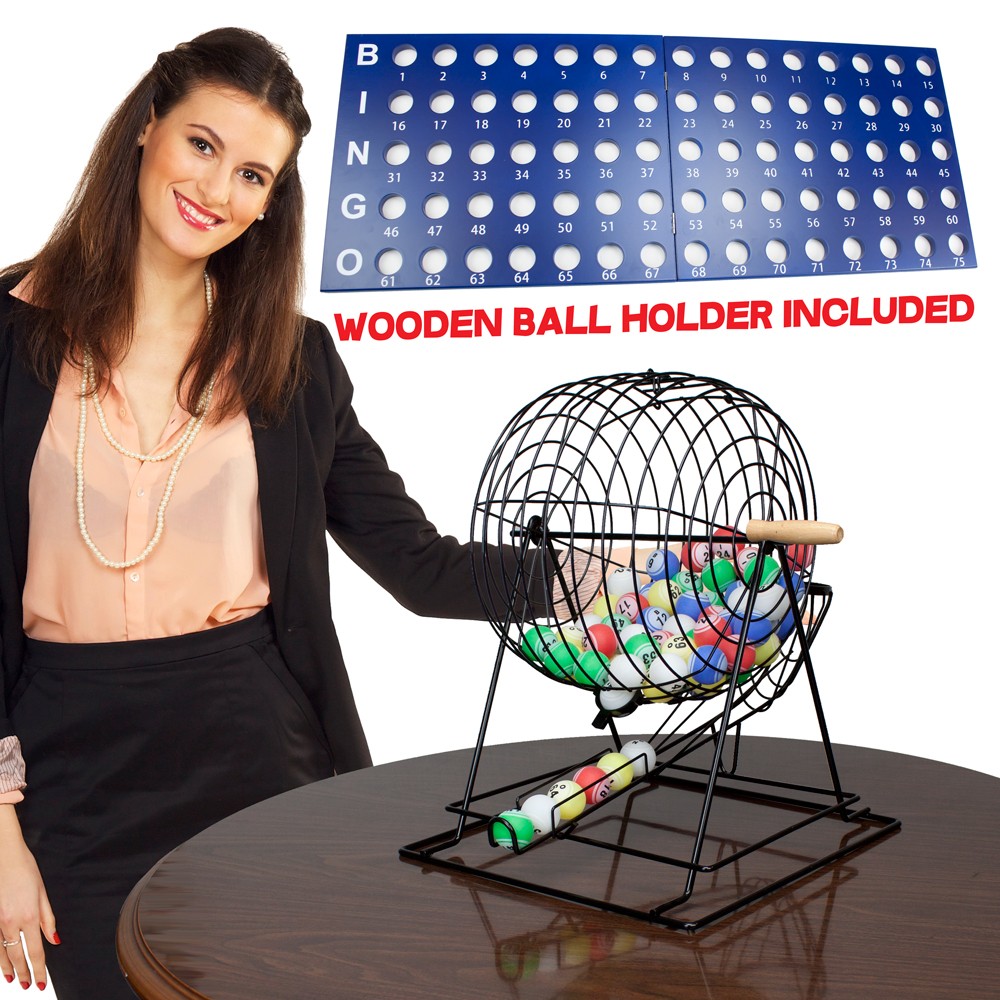 Professional Bingo Set w/ 19" Cage, 1.5" Balls, & Wood Board