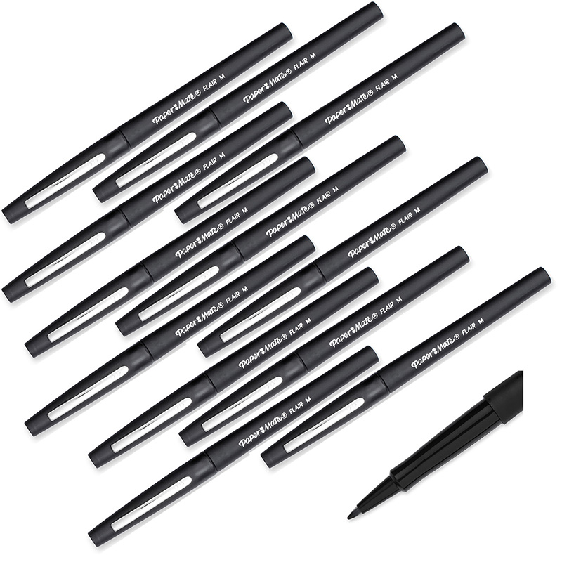 Flair Felt Tip Pen, Medium, Black, Pack of 12