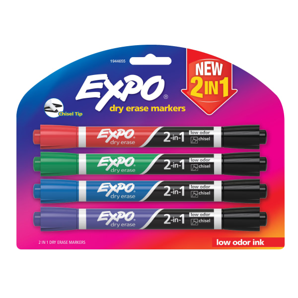 2-in-1 Dry Erase Markers, 5 Assorted Colors, Medium, 4/Pack