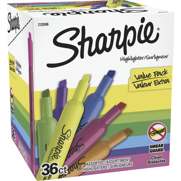 Tank Style Highlighters, Chisel Tip, Assorted Colors, 36/Pack