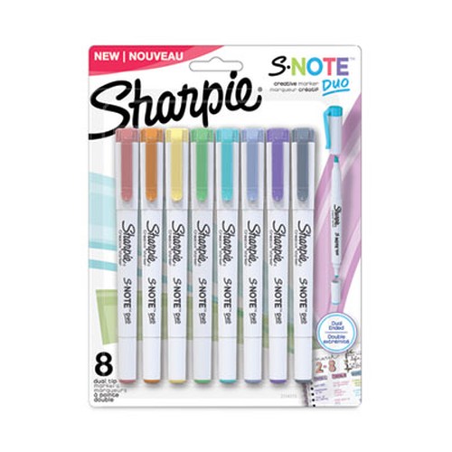 S-Note Creative Markers, Assorted Ink Colors, Bullet/Chisel Tip, White Barrel, 8/Pack