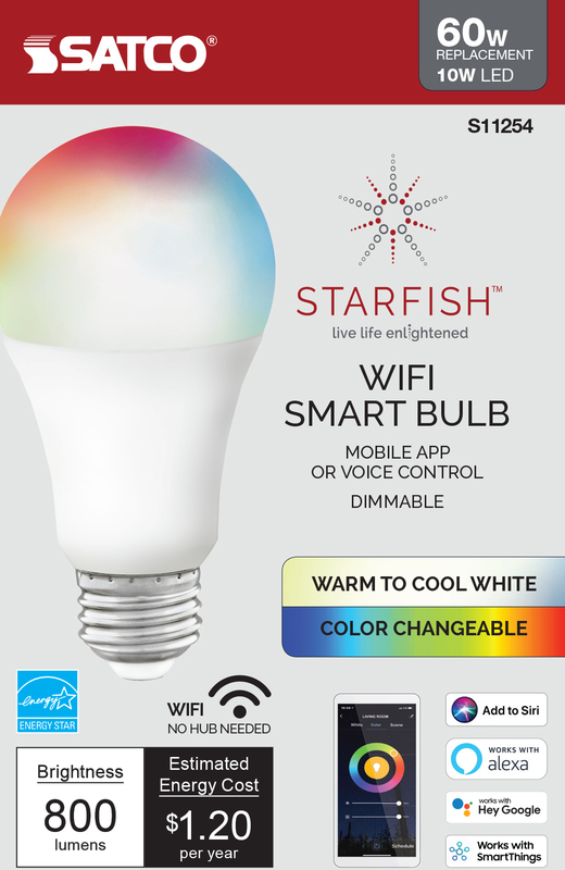 10 Watt; A19 LED; RGB & Tunable White; Starfish IOT; 120 Volt; 800 Lumens