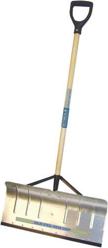 SEYMOUR ALUMINUM SNOW PUSHER 24 IN. WITH WEAR STRIP AND BRACES, 42 IN. WOOD HANDLE