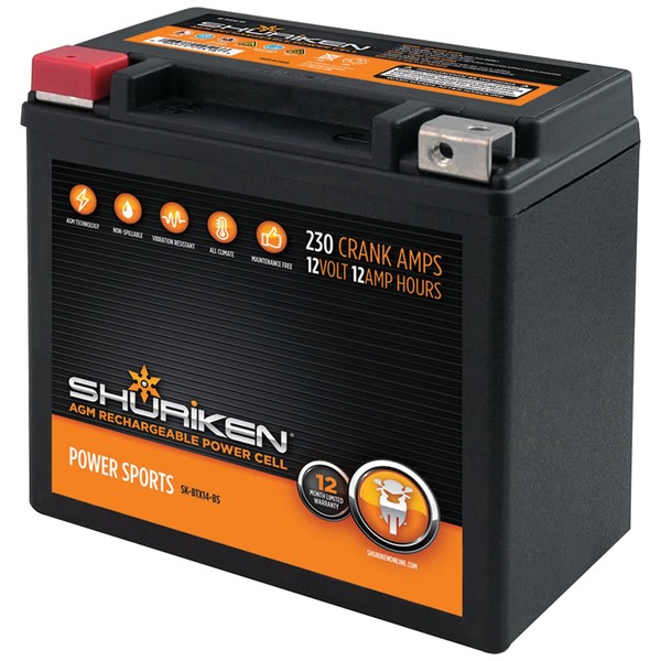 Shuriken SK-BTX14-BS 230 Crank Amps 12Ah AGM Powersports 12-Volt Battery