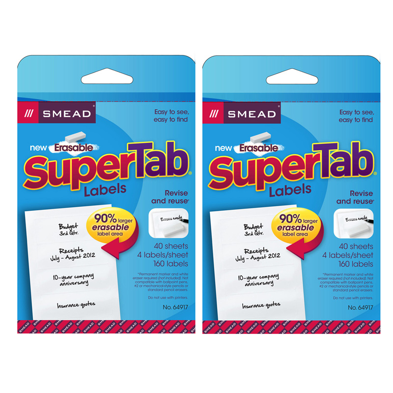 Erasable SuperTab File Folder Labels, White, 160 labels Per Pack, 2 Packs