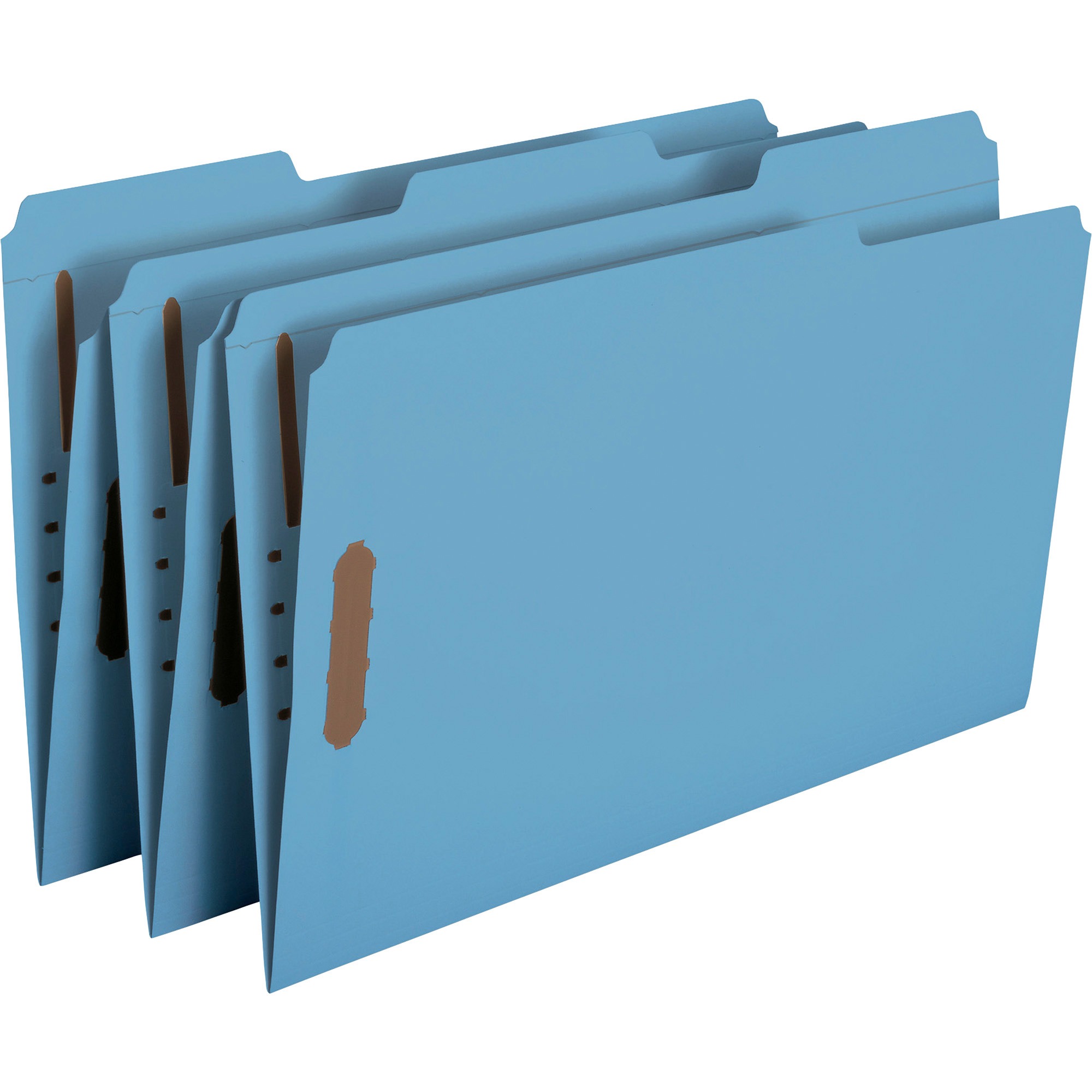 Folders, Two Fasteners, 1/3 Cut Assorted, Top Tab, Legal, Blue, 50/Box