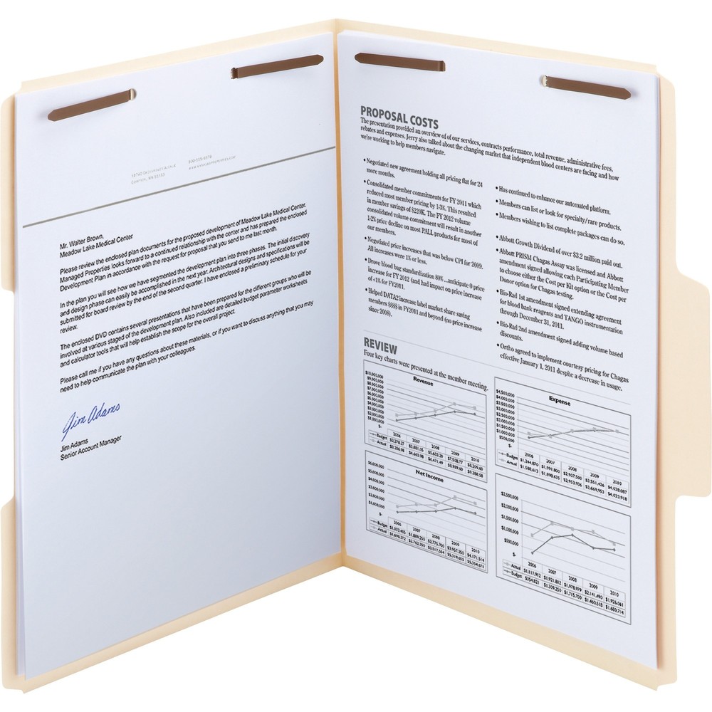 SuperTab Reinforced Guide Height Fastener Folder, 1/3 Cut, Letter, Manila, 50/Box