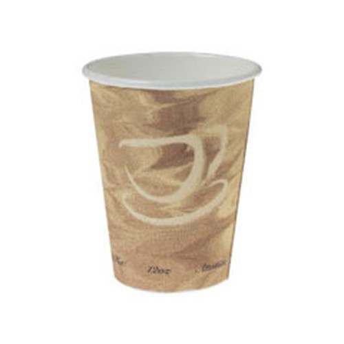 Mistique Polycoated Hot Paper Cup, 12 oz., Printed, Brown, 50/Bag
