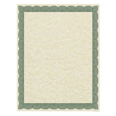 Parchment Certificates, Traditional, 8 1/2 x 11, Ivory, Green Border, 50/Pack