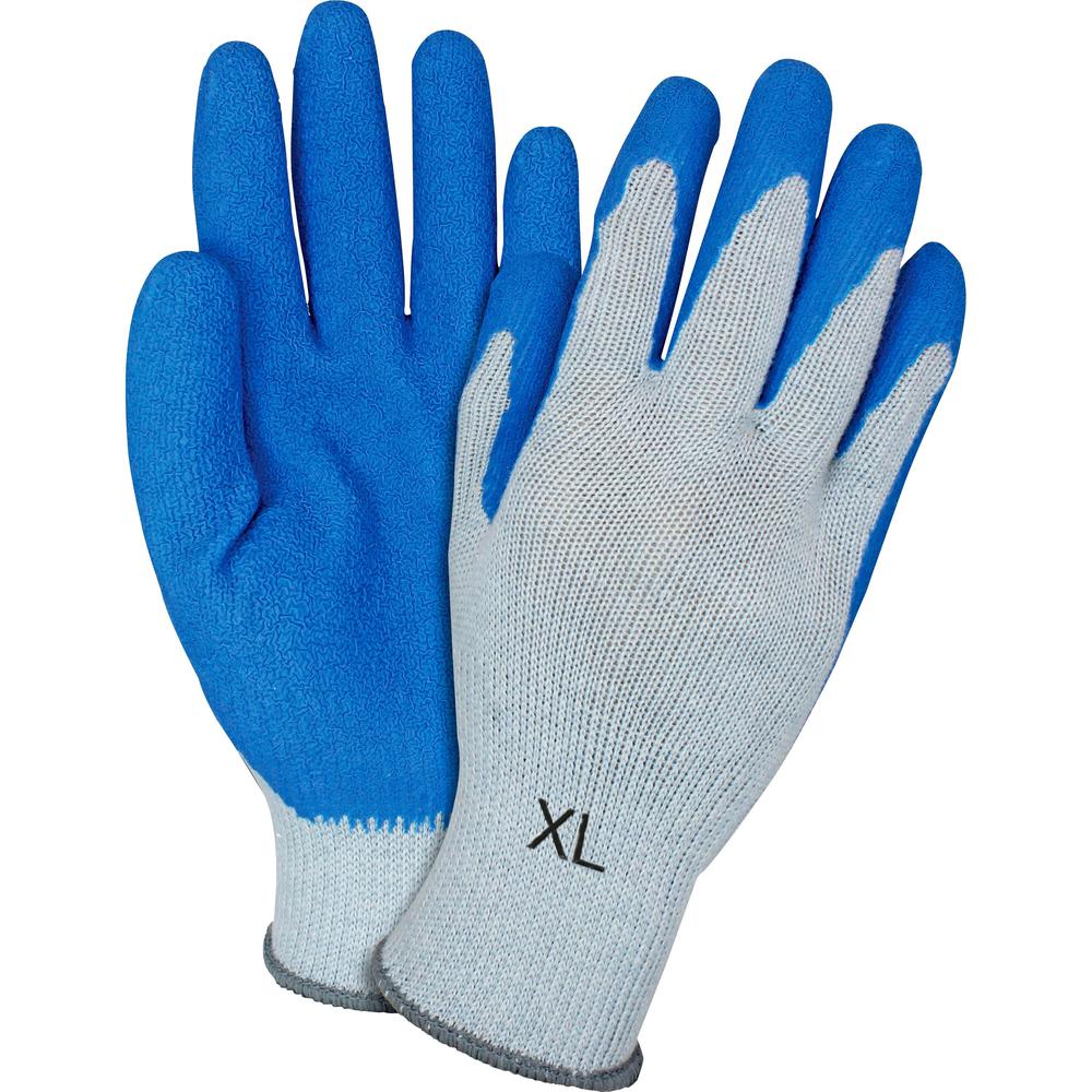 Safety Zone Blue/Gray Coated Knit Gloves - Latex Coating - X-Large Size - Blue, Gray - Crinkle Grip, Knitted - For Industrial - 