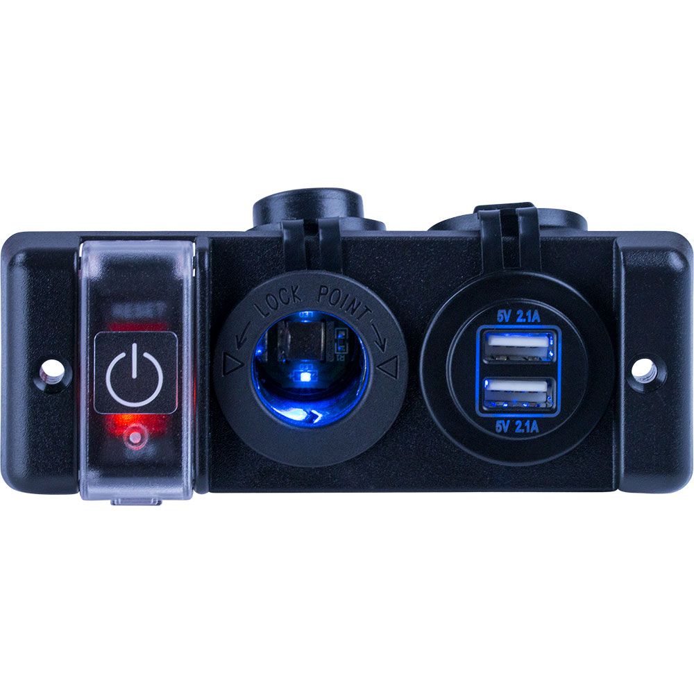 Sea-Dog Double USB & Power Socket Panel w/Breaker Switch