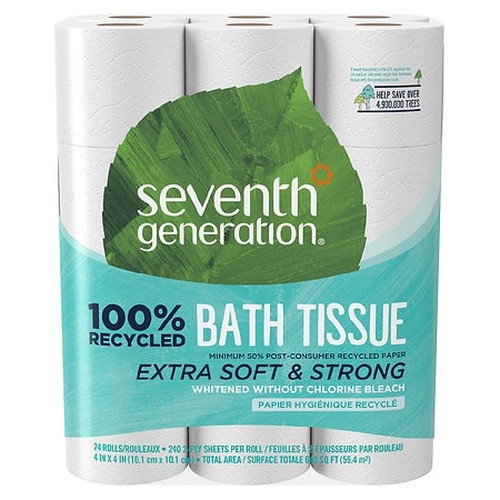 Seventh Generation 100% Recycled Bathroom Tissue - 2 Ply - 240 Sheets/Roll - White - Paper - Soft, Chlorine-free, Dye-free, Frag