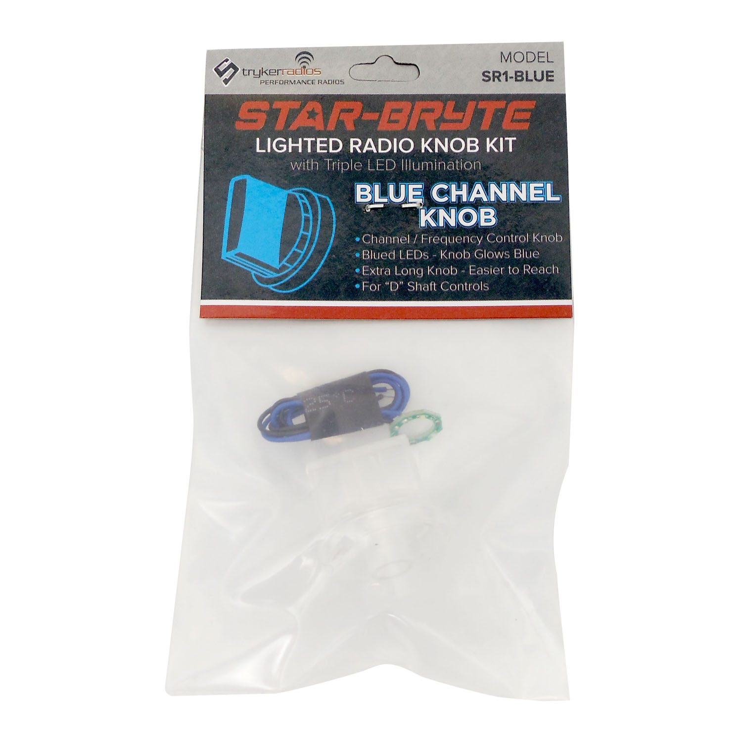Stryker - Star-Bryte Blue Lighted Channel Radio Knob Kit With Triple Led Illumination For "D" Shaft Controls