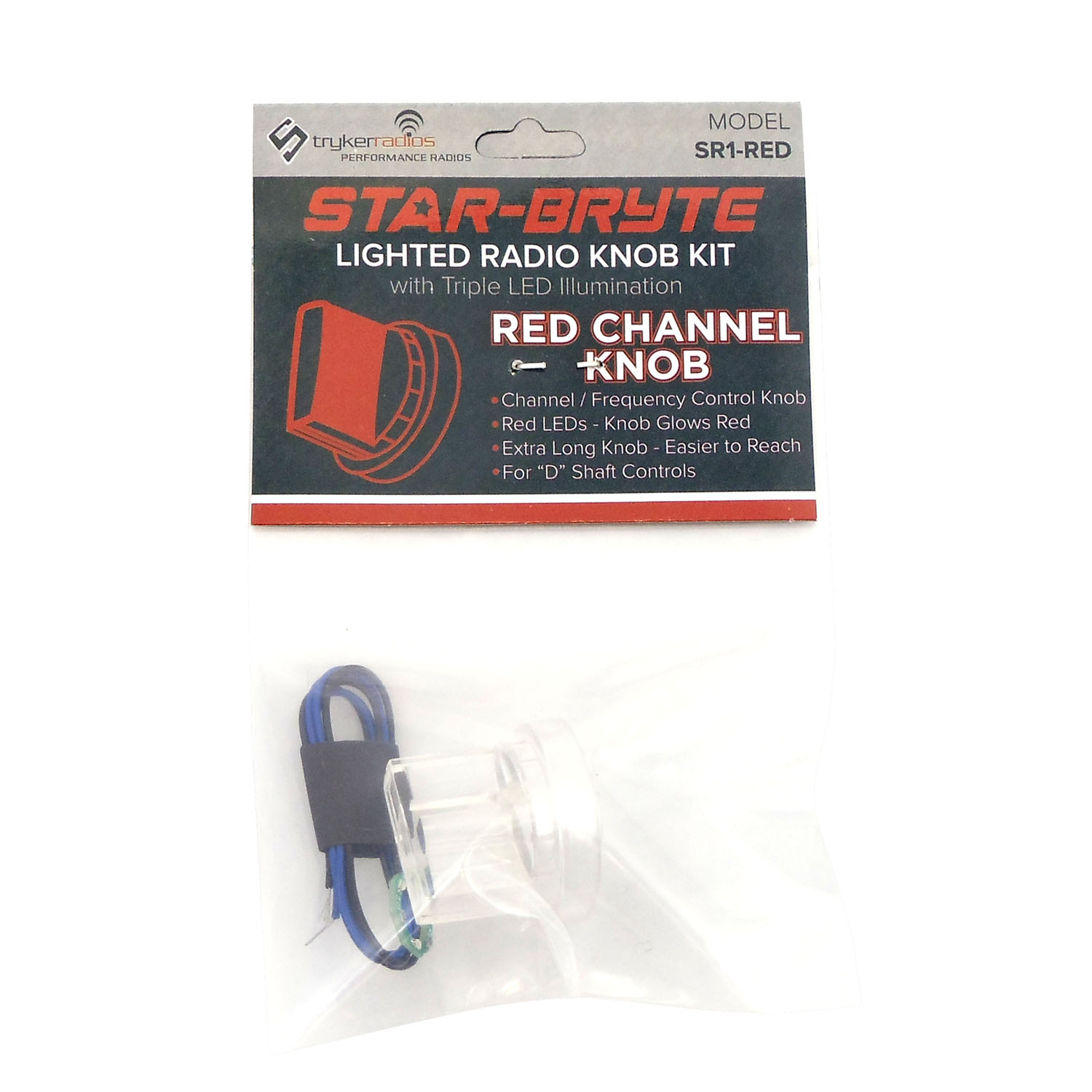 STRYKER - STAR-BRYTE RED LIGHTED CHANNEL RADIO KNOB KIT WITH TRIPLE LED ILLUMINATION FOR "D" SHAFT CONTROLS