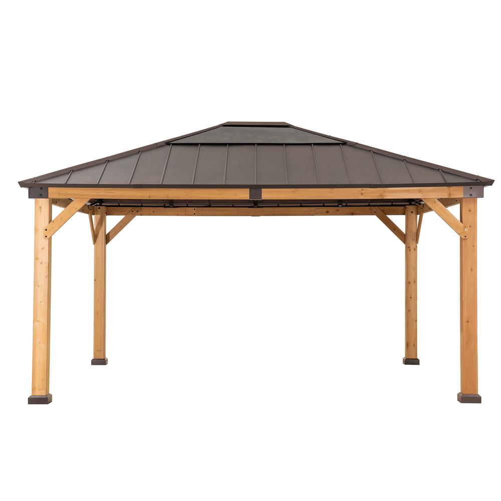 13 ft. x 15 ft. Cedar Framed Gazebo with Brown Steel and Polycarbonate Hip Roof Hardtop