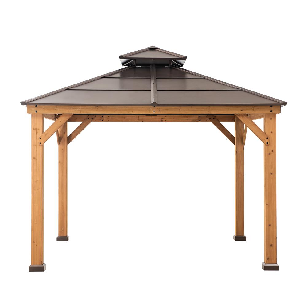 Sunjoy 11 ft. x 11 ft. Cedar Framed Gazebo with Brown Steel 2-tier Hip Roof Hardtop