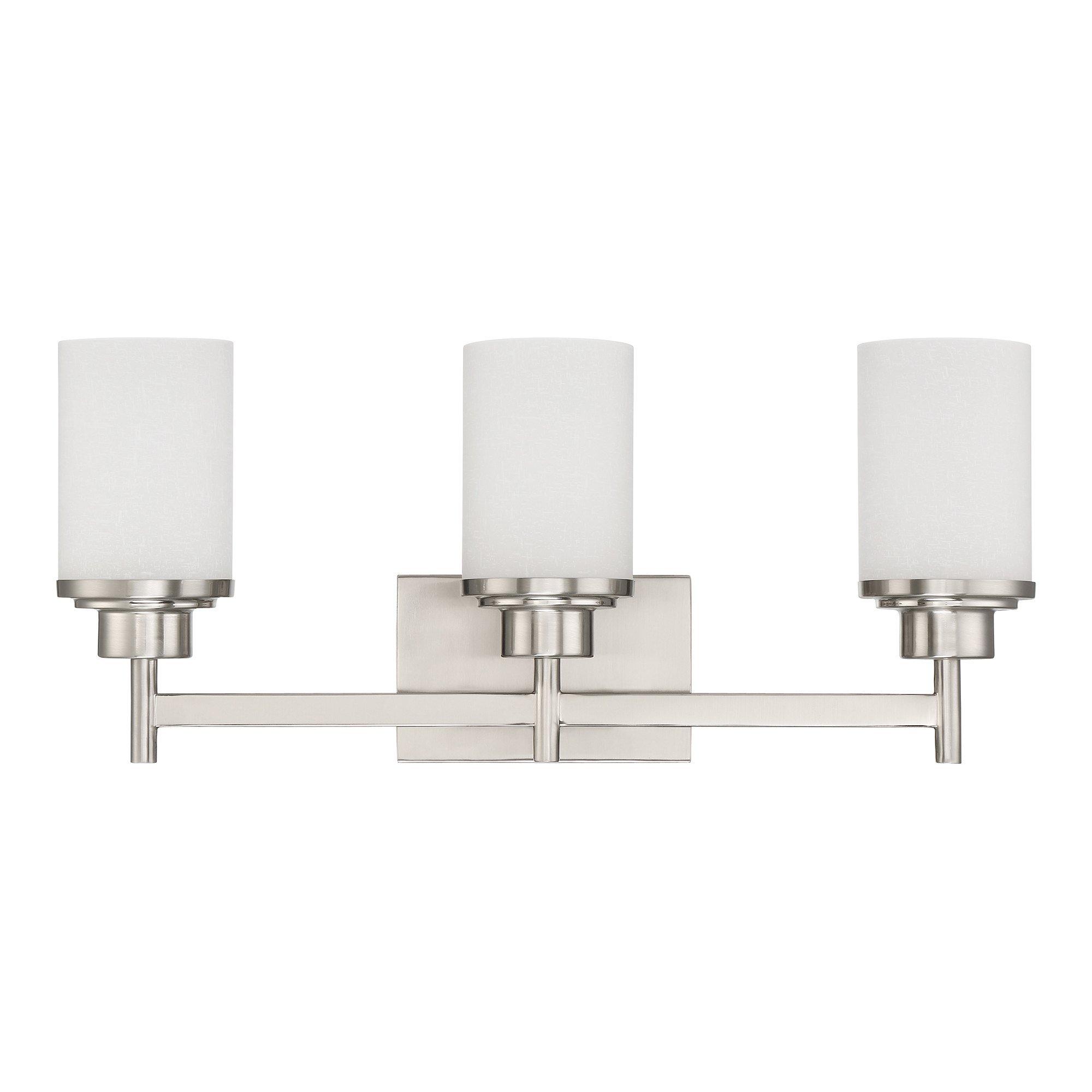 Sunset Lighting Somes Three Light Vanity - Linen Glass, Dimmable - With Bright Satin Nickel Finish