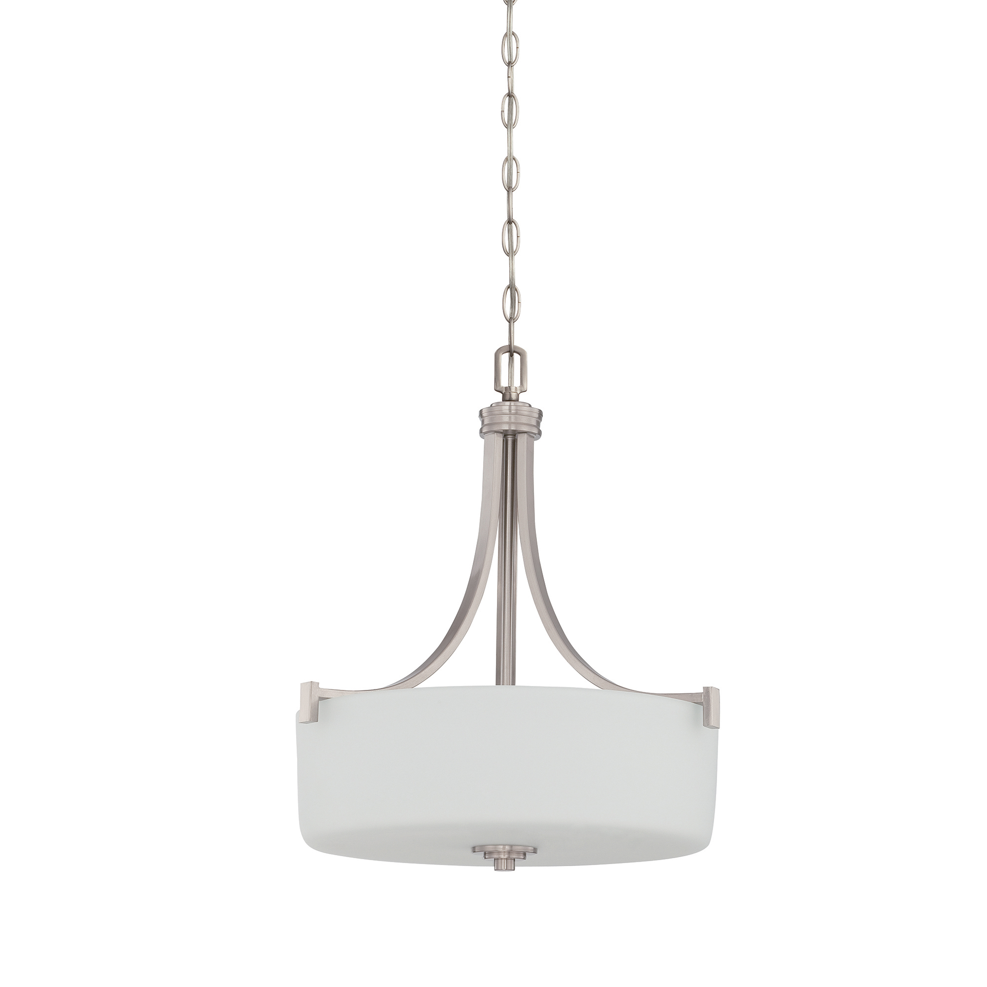 Sunset Lighting Dalton Three Light Pendant - Opal Etched Glass, Dimmable - With Bright Satin Nickel Finish