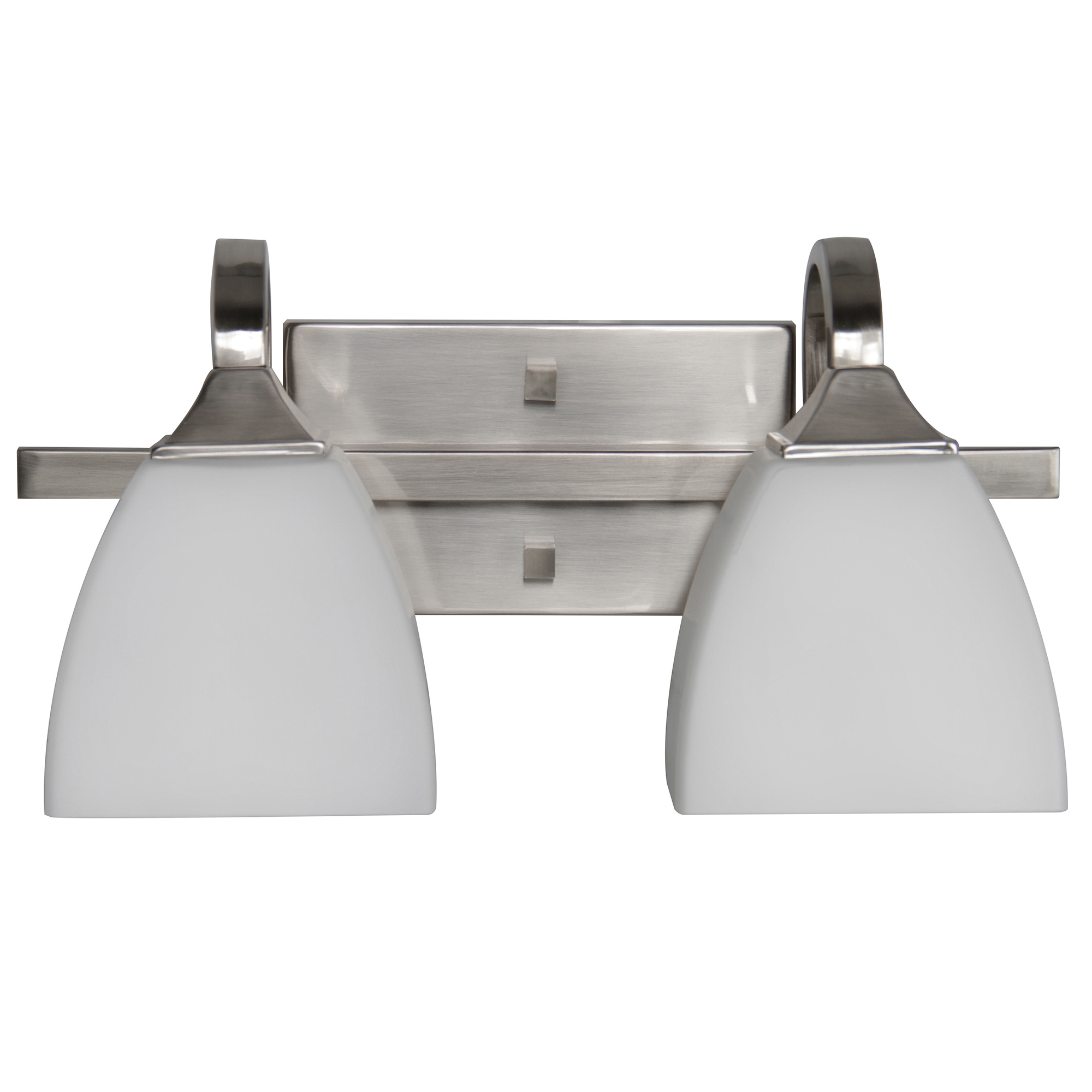 Sunset Lighting Starling Two Light Vanity - Frosted Opal Glass, Dimmable - with Bright Satin Nickel