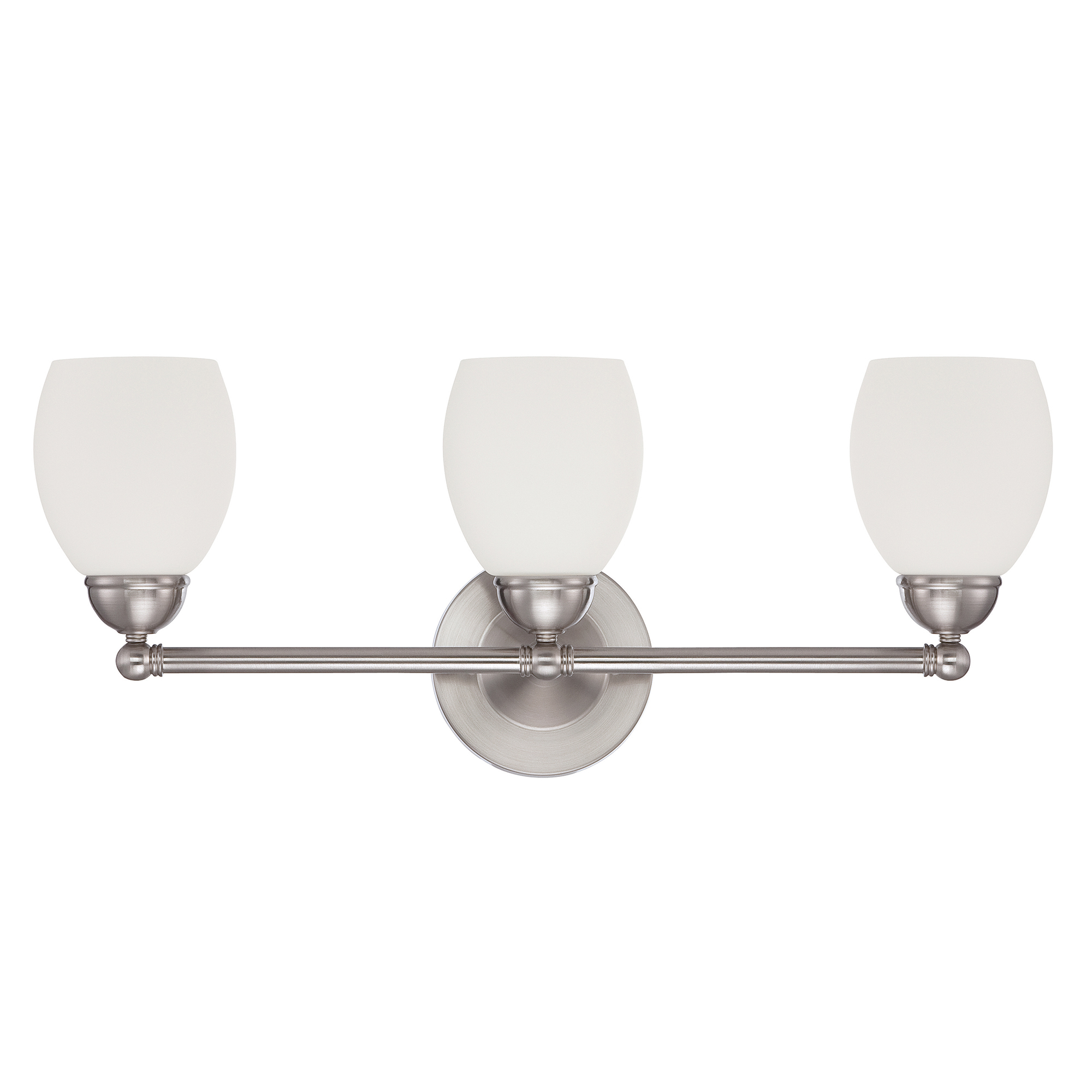 Sunset Lighting Three Light Olen Vanity - Opal Glass, Dimmable - with Bright Satin Nickel Finish