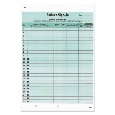 Patient Sign-In Label Forms, 8 1/2 x 11 5/8, 125 Sheets/Pack, Green