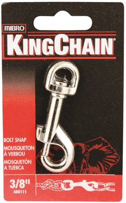 BOLT SNAP WITH ROUND SWIVEL, NICKEL PLATED, 3/8 IN., 1 PER CARD