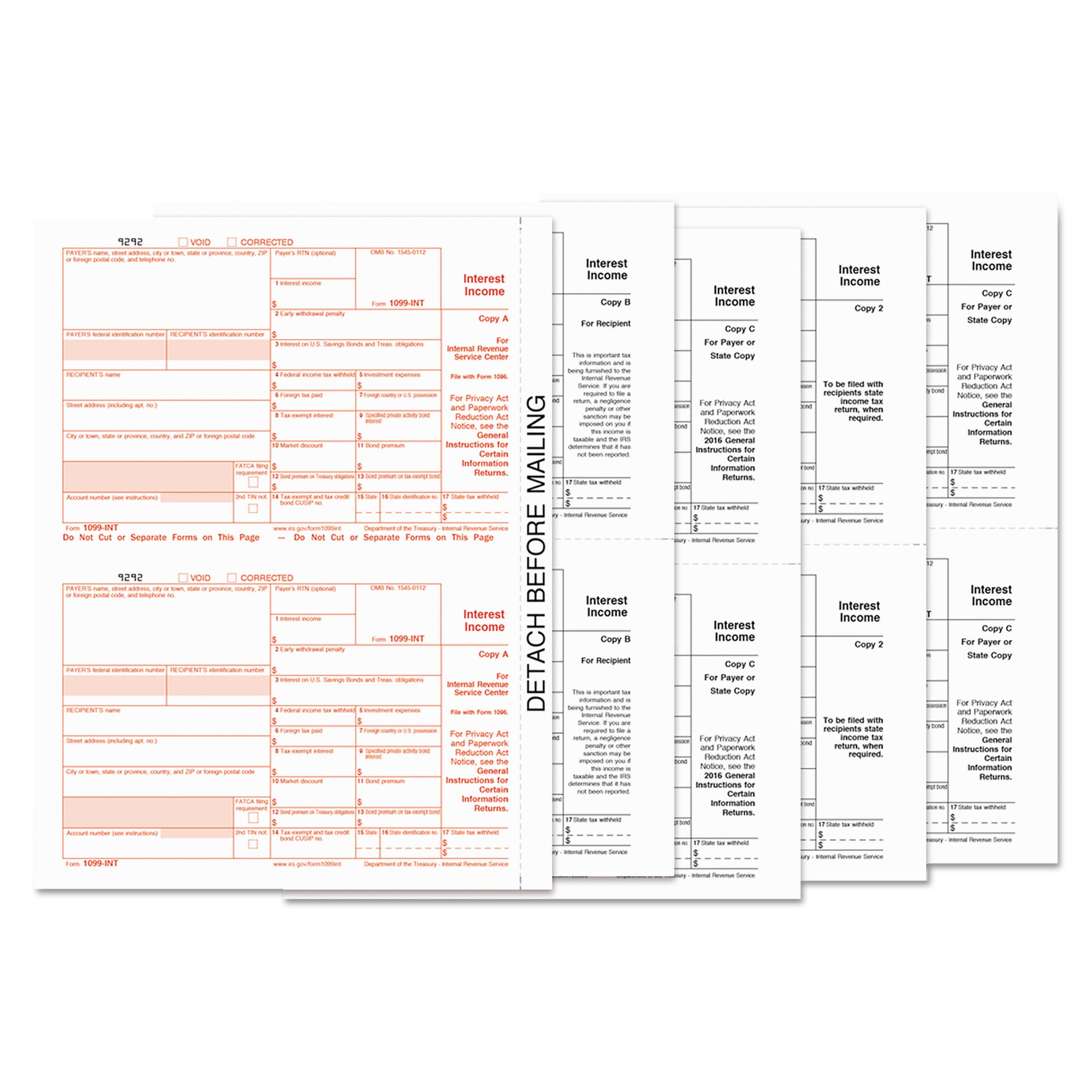 1099-INT Tax Forms, 5-Part, 5 1/2 x 8, Inkjet/Laser, 76 1099s & 1 1096