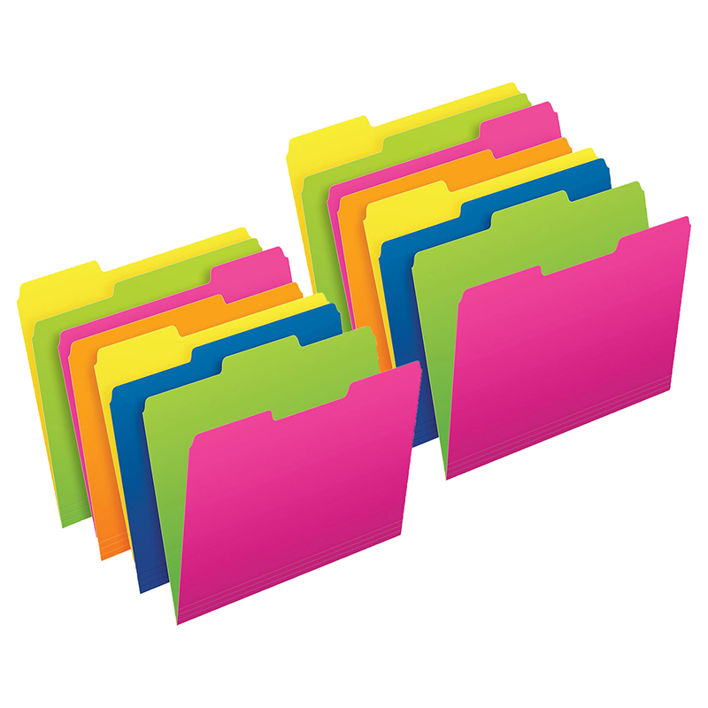 Twisted Glow File Folders, Letter Size, Assorted Colors, 1/3 Cut, 12 Per Pack, 2 Packs