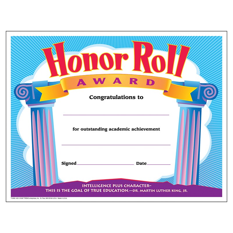 Honor Roll Award Colorful Classics Certificates, 30 ct
