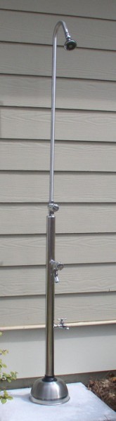 82" Free Standing Cold Water Shower with ADA Compliant Metered Push Valve & Hose Bibb, Foot Shower